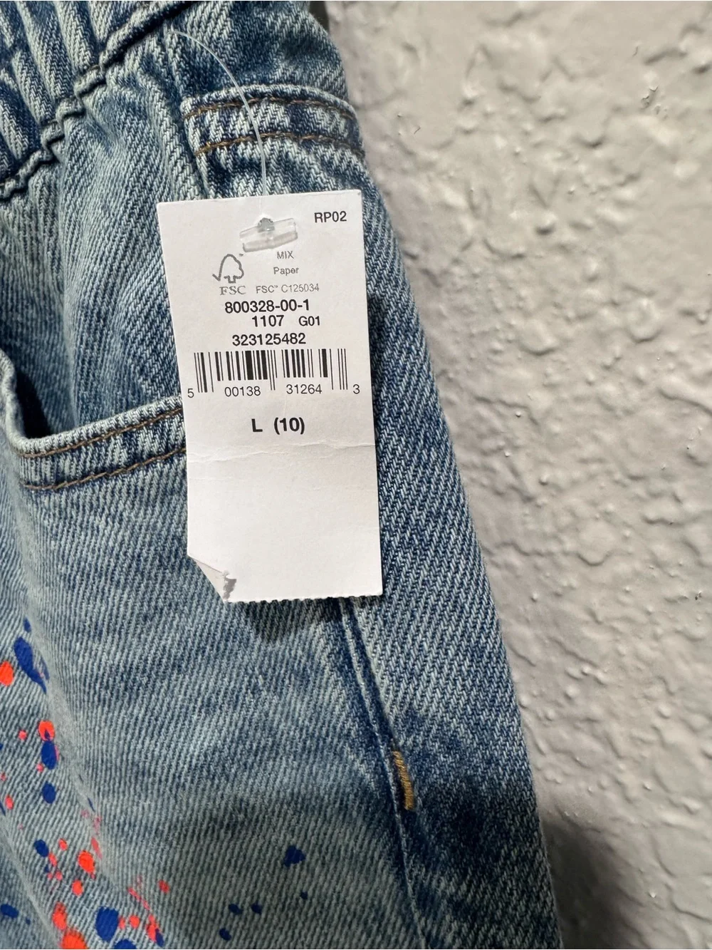 GAP Boys Wide-Leg Paint-Splash Jeans - Blue with Orange & White Accents